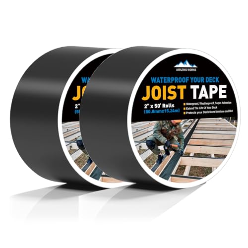 Amazing Works Joist Tape for Decking - Heavy Duty Joist Tape, 2 x 50' Waterproof &amp; Weatherproof Deck Flashing Tape Protects The Top of The Joist, Beam from Moisture and Rot (2" x 50', 2 Pack)