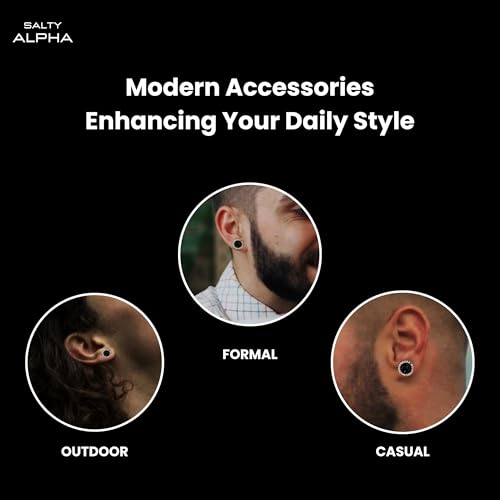 Image of SALTY ALPHA Anti Tarnish Aaron Earrings for Men | Ear Studs for Man | Stylish Fashion Jewellery Accessories for Boys | Minimal Jewelry | Ideal for Gifting | Gift for Diwali, Christmas, Marriage, Birthday