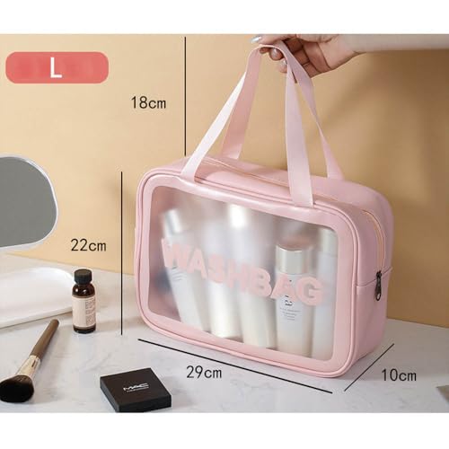 Image of Catron Waterproof Makeup Pouch Bag for Women Travel Kit Washbag Pink Faux Leather, Traveling Cosmetics, Brushes & Accessories Box Toiletry Organiser with Clear Window, Set of 3 (Pink)