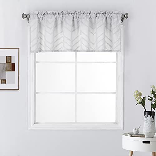 Easy Home Grey Jacquard, Tufts Style Kitchen Valance Curtain Tufted Embroidery Wave Shabby Chic Window Curtain Rod Pocket for Windows Bedroom Bathroom (58"X18")