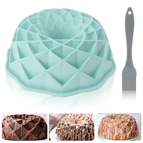 GOTDYBST Gugelhupf - Molde de silicona con pincel, diámetro de 23 cm, molde para gugelhupfform adecuado para pasteles, gelatina, gelatina, pan (azul morandi)