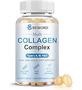 BEWORD Multi Collagen Softgels for Women &amp; Men, 60 Capsules - Type I,II,III,V,X Hydrolyzed Collag...