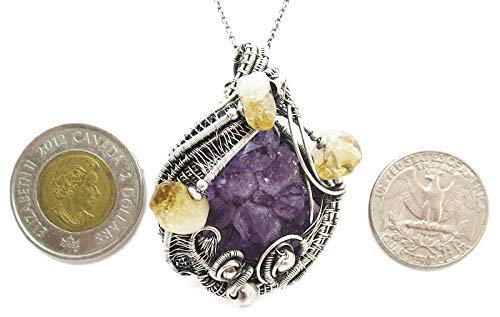 Miniatura 4 de Amethyst Stalactite Tip Druzy Wire-Wrapped Pendant Necklace in Sterling Silver with Citrine