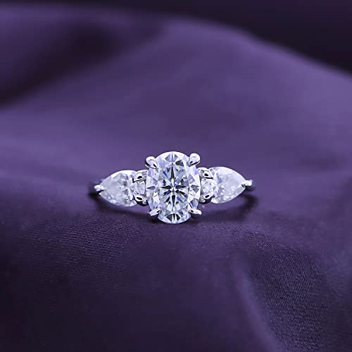 SAVEARTH DIAMONDS 2 Carat 8X6MM Oval & 6X4MM Pear Cut Lab Created Moissanite 3-Stone Engagement Ring In 14K Gold Over Sterling Silver (VVS1 Clarity, 2 Cttw)3