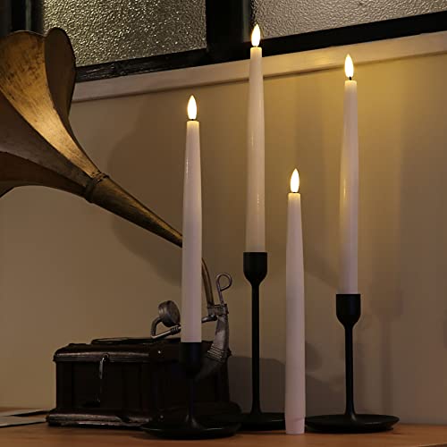 Image of Rhytsing 11.4 inch Flameless Taper Candles with Timer Function, Battery Operated Dinner Tall Candlestick Rustic Wax, Warm White LED, 2 Remotes Included - Set of 6 (White)