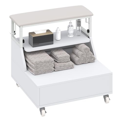 DUDUSHIMAN Pedicure Foot Rest Portable Pedicure Stool with Adjustable 2-Level Height Mobile Pedicure Cart Foot Bath Trolley for Foot Bath Salon & Spa