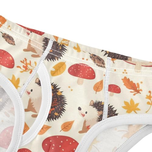 Wusikd Hedgehogs Mushroom Boys' Underwear Cotton Autumn Leaves Boys Briefs Soft Toddler Underwear 2T4