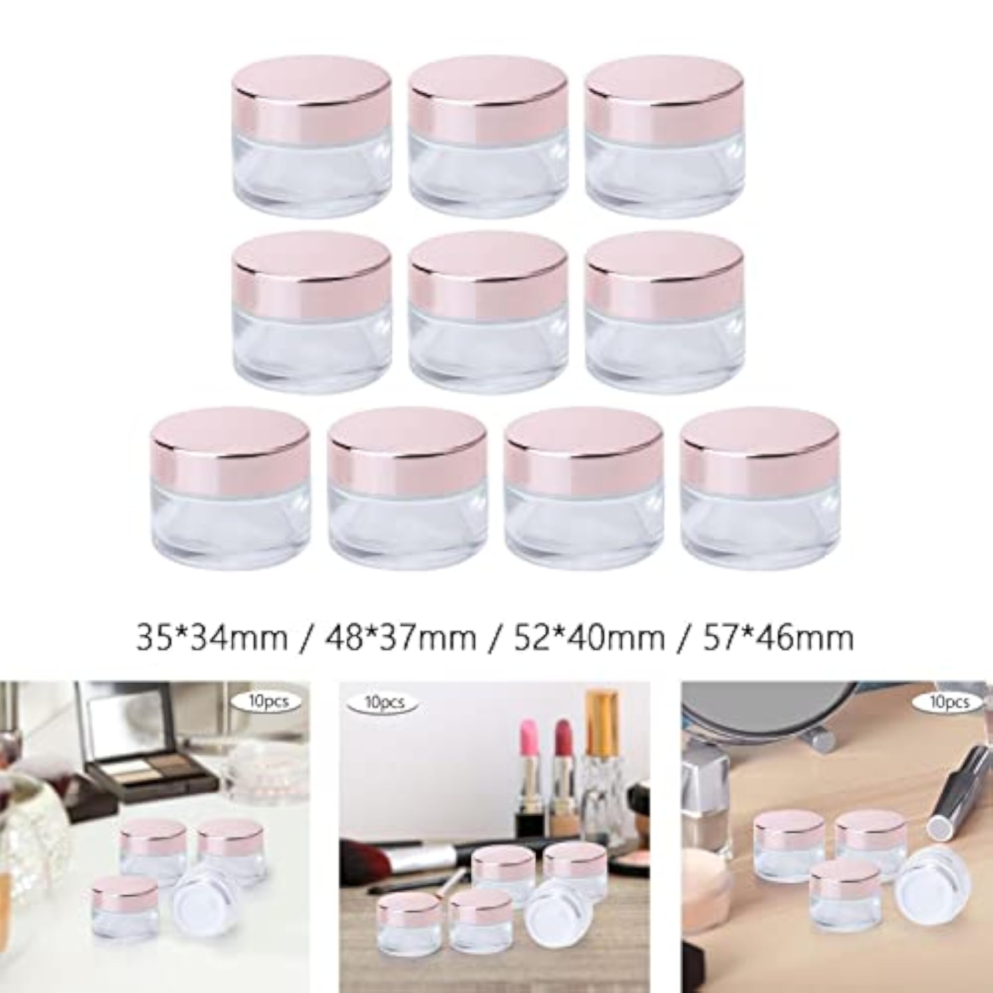 10x Empty Cosmetic Containers Glass Cream Jar for Lip Balm
