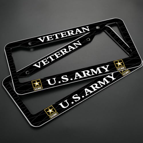 Image of 2PCS License Plate Frames for Veteran U.S.Army,Premium Aluminum Alloy Weather Proof License Plate Covers with Screw Caps Cover Set Car Accessories