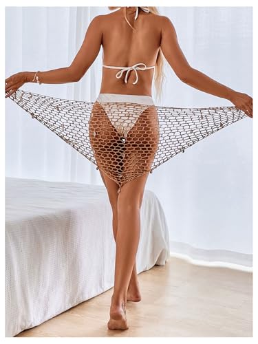 GORGLITTER Women's Crochet Seashell Beach Cover Ups Sarong Wraps Hollow Out Tie Side Swimsuit Coverup4