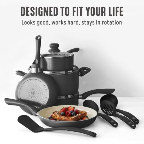 Image of GreenLife 16-Piece Nonstick Cookware Set, Non-Toxic Ceramic Pots and Pans Set, Durable Healthy Kitchen Essentials, Fast Heating, Induction Ready, Easy Clean Dishwasher Safe, PFAS-Free, Graphite Black