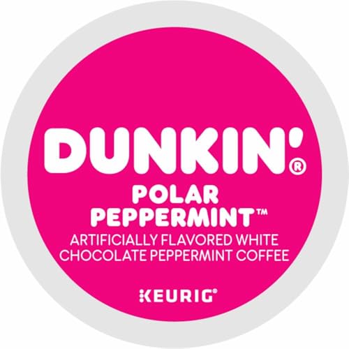 Dunkin Donuts Limited Edition Holiday Coffee K Cups - Polar Peppermint -1 Box of 22 Seasonal Kcup Pods For Keurig Coffee Makers