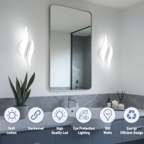 Image of CANEOE Modern LED Wall Sconce 6000K White Indoor Wall Light Fixtures Acrylic Wall Sconce Lighting for Living Room Bedroom Bedside Bathroom Hallway Stairway Wall Lamp (White, 1 Pack,6000K)