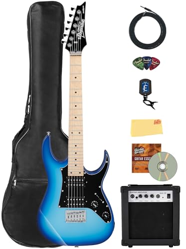 Ibanez GRGM21M miKro ショートスケール エレキギター - ブルーバーストバンドル アンプ、ギグバッグ、チューナー、ケーブル、ピック、Austin Bazaar教則DVD、ポリッシュクロス付き