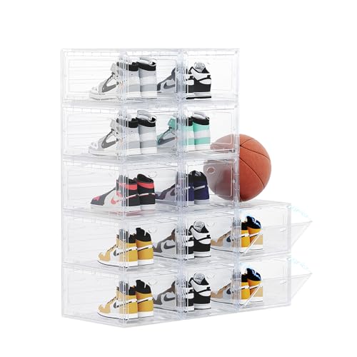 OMOPIN 12 PACK Large Clear Plastic Shoe Boxes Stackable, Shoe