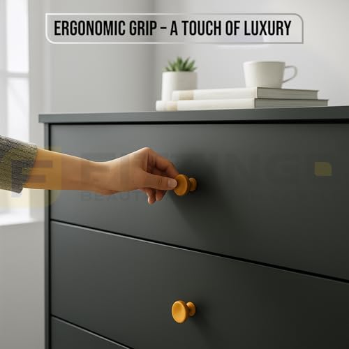 Image of 8 Piece Solid Teak Wood Round Drawer Knob| Smooth Natural Finish Wooden Cabinet & Wardrobe Handle | Modern Minimal Cupboard & Kitchen Furniture Knob - 1.5 Inch-| 3 Years Warranty |