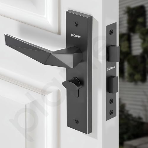 Image of Plantex Door Lock for Home /6-Lever Lock Mechanism with 3 Years of Warranty /Heavy-Duty Door Lock Handle Set with 3 Keys, Brass Lock Body & Cylinder - (8129-Grey)
