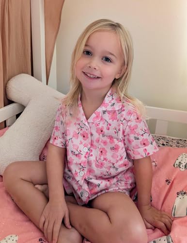 Image of Arshiner Girls Pajamas Sets Short Sleeve Kids Pjs Button Down Sleepwear