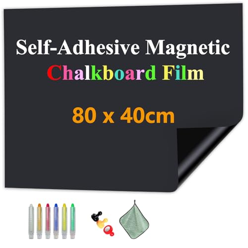 JOMUSAG Tableau Noir Magnetique effaçable Autoadhésif, 80 x 40 cm, Adhesif Autocollant pour la...