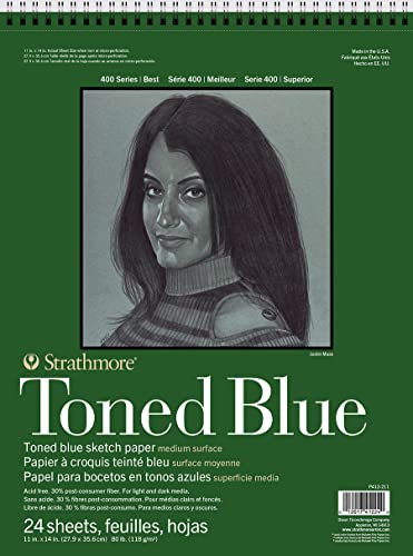 Strathmore 400 Series Sketch Pad, Toned Blue, 11x14 inch, 24 Sheets - Artist Sketchbook for Drawing, Illustration, Art Class Students