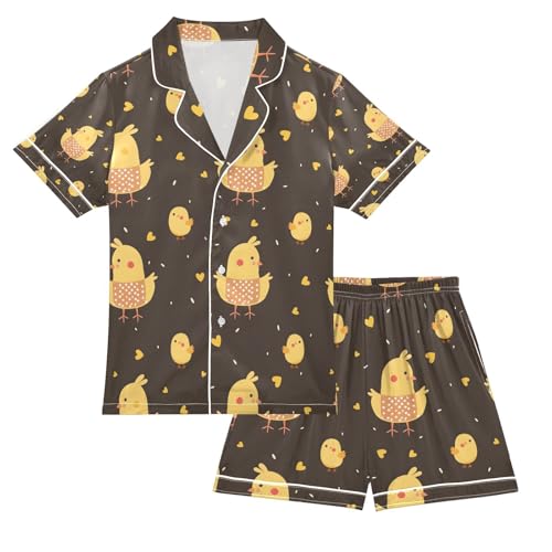 senya Chicken with Apron Satin Summer Pajama Sets Silk Short Sleeve Button Down Sleepwear