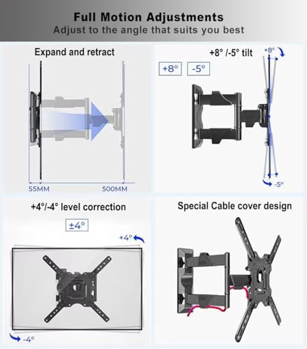 Full Motion TV Wall Mount for Most 32-55 Inch Computer Monitors and TVs，Adjustable Tilting, Rotating.Weight up to 60lbs (32" to 55")