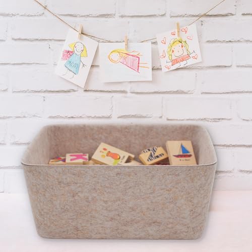 Image of Welaxy Felt Wide Deep Drawer Organizer Caddy Natural Oatmeal Closet Storage