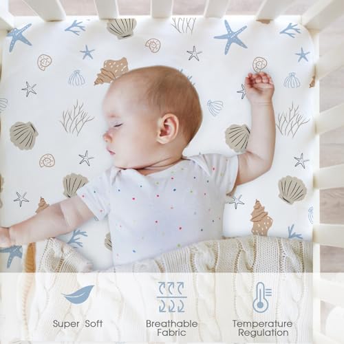 Image of Little Grape Land Crib Sheets 4 Pack, Microfiber Fitted Crib Sheet for Standard Crib Mattress 52 inchx28 inchx8 inch, Soft and Neutral Baby Crib Sheets for Boys and Girls, Breathable & Easy Care, Sea Breeze