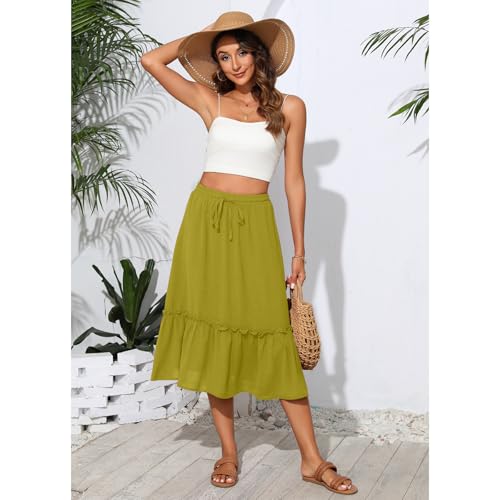 Image of Witsmile Women's Skirts - Elastic High Waist A-Line Midi Skirt with Pockets for Women Dressy Casual(Mustard,L)
