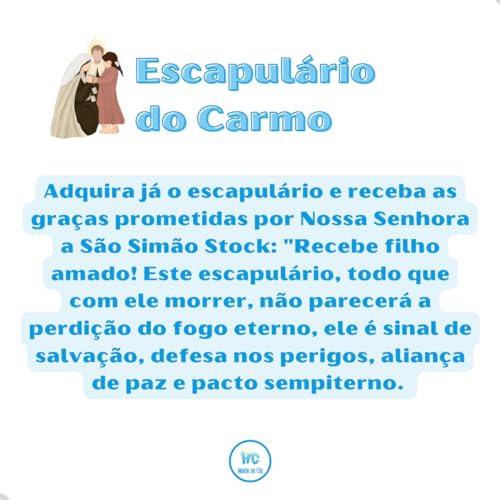 Escapulário de pano tradicional lã infantil de Nossa Senhora do Carmo Dourado