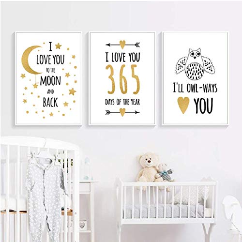 Affiche Love Nursery Decor pour chambre bébé : Toile Je t'aime à la Lune 50x70cm