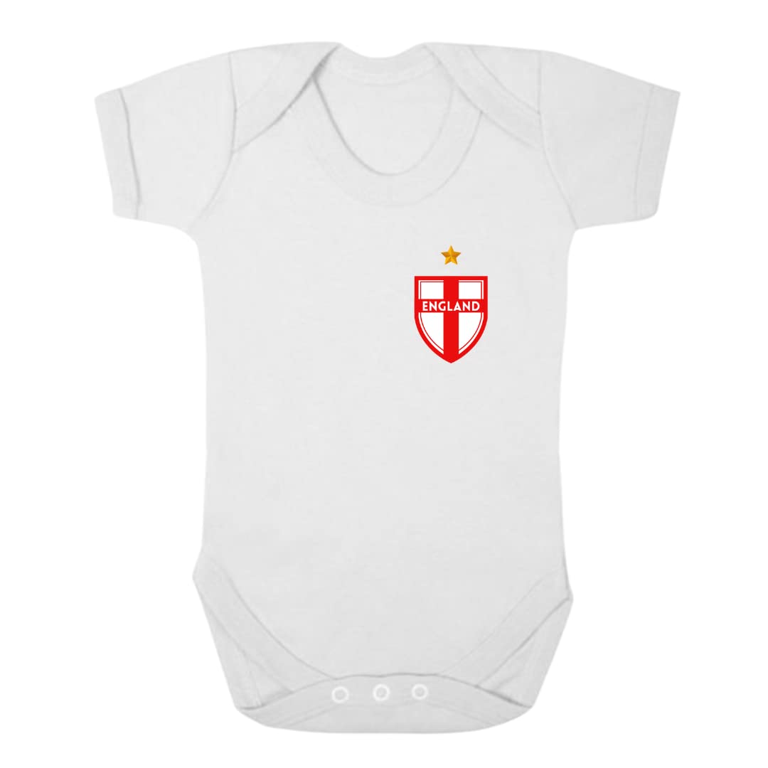 Second Ave England Badge Football Euros World Cup Baby Grow White Shortsleeve Babygrow Kit