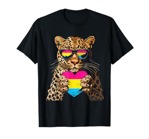 Pan Pride Leopard Heart Pansexual Pride LGBTQ Pansexualidad Camiseta