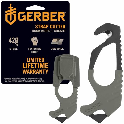 Gerber Gear Seatbelt Strap Cutter Escape Tool with Lanyard Hole and Glass Breaker, Made in USA, Green, 5 x 2.5 x 1 inches Pocket Size