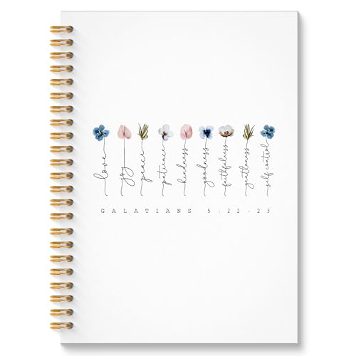 ROXMART Floral Christian Spiral Notebook, Fruit of the Spirit Galatians 5:22-23 Bible Journal, Prayer Journal for Woman, Religious Scripture Notebook, 5.5x8.3 Inch