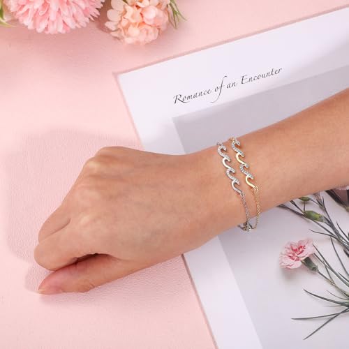 2pcs Wave Bracelets for Women, Gold And Silver Friendship Bracelets Stylish Women's Bracelets Best Friend Bracelet Bracelets Hand Jewelry for Girls Women4