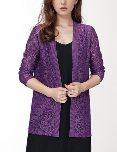 Image of FindThy Women's 3 /4 Sleeve Lace Cardigan Long Sleeve Open Front Floral Crochet Shrug Cover Up