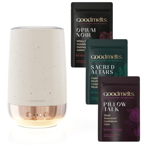 Image of Aura Wax Melting Starter Kit - Ceramic Aroma Diffuser with 1 Warmer & 3 Scented Soy Melts | 180+ Hours Scent Time - Smoke-Free, Natural Fragrance for Home (Speckled White, Luster)