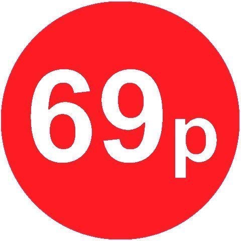 Pack of 500-20mm Price Stickers - Choose from 10p to £95 - Bright Red - Many Prices to Choose from (69p - Red)