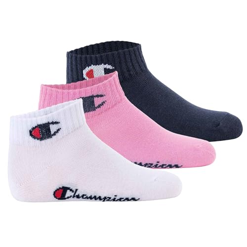 Champion Core Socks Junior 3PP Quarter, Calcetines con forro Unisex - Niños y Adolescentes, Rosa (Fucsia),