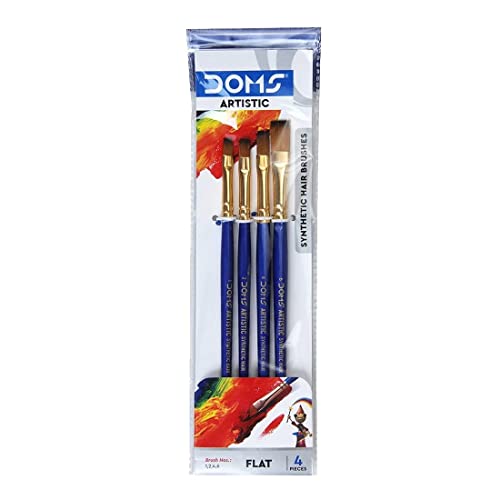 DOMS Set 4 Pennelli Piatti in Fibra Sintetica – Misure 1/2/4/6– Resistenti e Precisi - Set Artistico per Pittura, Scuola e Hobby Creativi