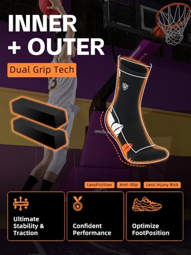 Men's Athletic Crew Socks,Basketball Socks With Arch support,3 pack,Performance Compression Grip Socks4