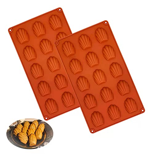 Lot de 2 Mini Moule à Madeleine, Silicone Moule à Gâteau Madeleine, Madeleine Moulle de Cuisson à 15 Trous, Antiadhésifs Madeleine Pâtisserie Plaque pour...