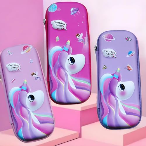 Image of EVA Large Capacity Stationery Box 3D Cartoon Pen Pencil case Multi-Compartment for School Students with Zip Closure -Best Birthday Gift for Girls, Boys & Kids (SooCute Unicorn)