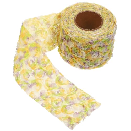 SOIMISS Tela de Gasa Bordada Flores Pequeñas Rosas Multicolor, Malla Degradada en Tonos Amarillos de 6 Cm Ancho y 5 Yardas, Material para Costura y Decoración Artesanal de Prendas