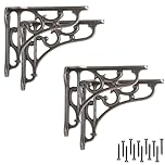 EDUWURXS Industrial Cast Iron Ornate Shelving Brackets | Heavy Duty Wall Brackets for Shelves, Kitchen Shelves & Living Room 3x4 (Pack of 4)