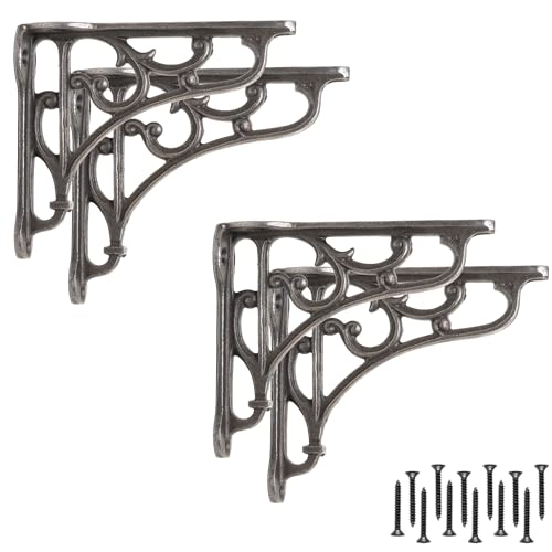 EDUWURXS Industrial Ornate Cast Iron Shelf Brackets 3.5x4in 4 Pack