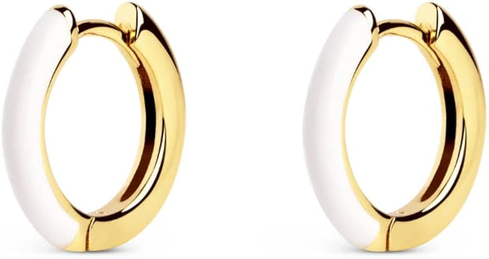 SINGULARU - Pendientes Aro White Enamel - Pendientes en Latón con Acabado Baño de Oro de 18 Kt. - Pendientes de Aro con Cierre Congo - Joyas para Mujer