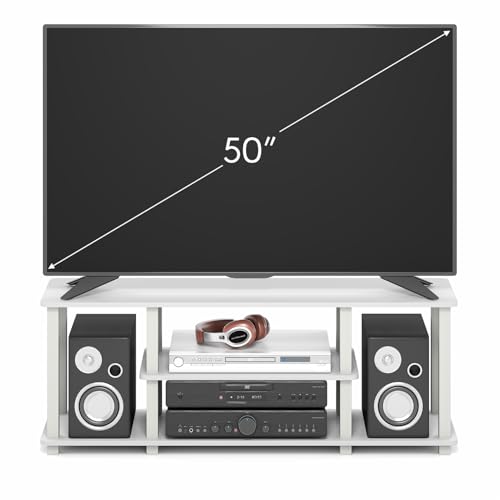 Image of Furinno Turn-S-Tube 3-Tier Toolless Assembly TV Stand, White | for TV up to 50 Inch, No Tool Rectangular Entertainment Center, TV Console, for Living Room, Bedroom