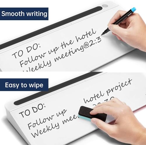 Image of LifeKrafts Dry Erase Glass Whiteboard | Desktop Easel Board for Office, Home, School, Adults & Kids | Tabletop Writing Board | Reusable Marker Board | 2 Pens & 1 Eraser | 18x8 Inches | Pack of 1